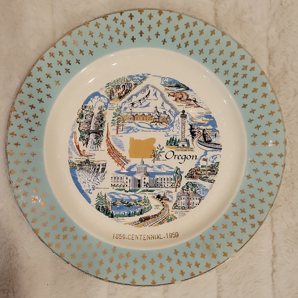 Oregon Centennial Commemorative Plate - Blue and Gold